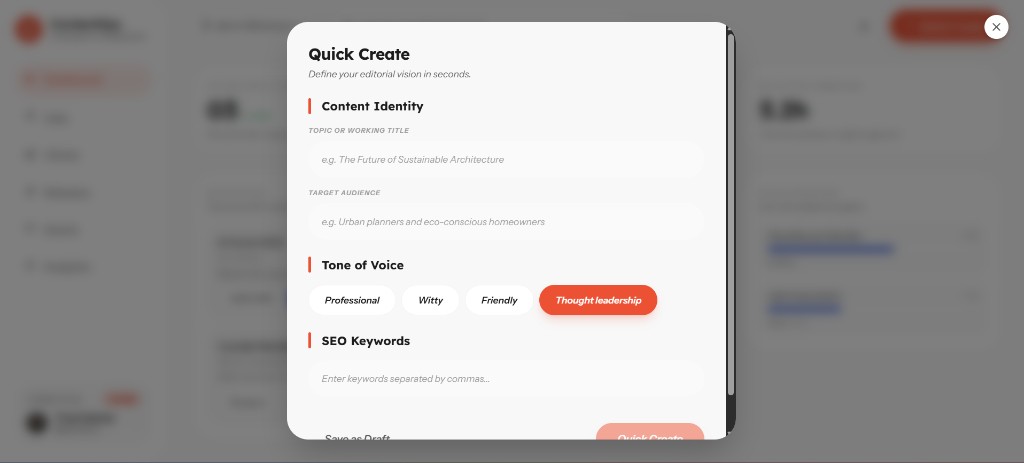 Quick Create modal