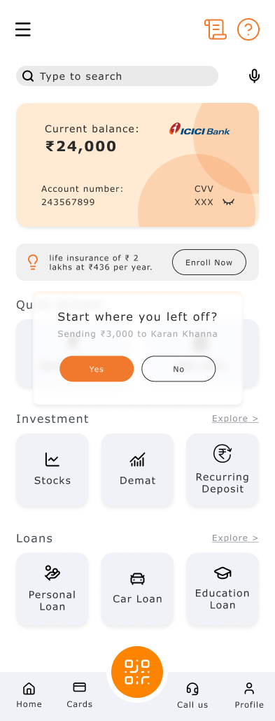 Start where you left off dialog