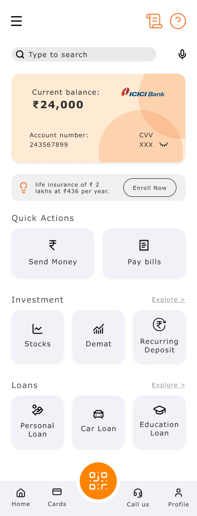 Home screen, clean layout