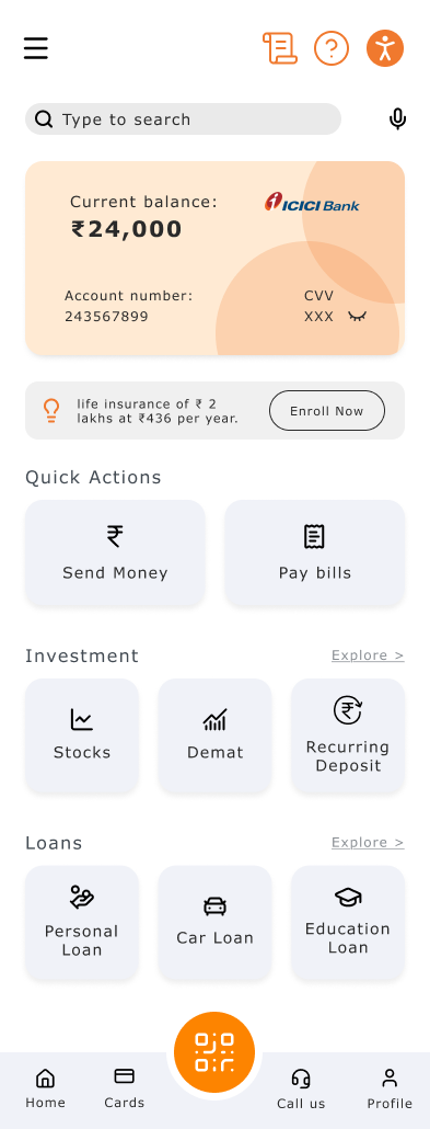 Home screen with accessibility icon