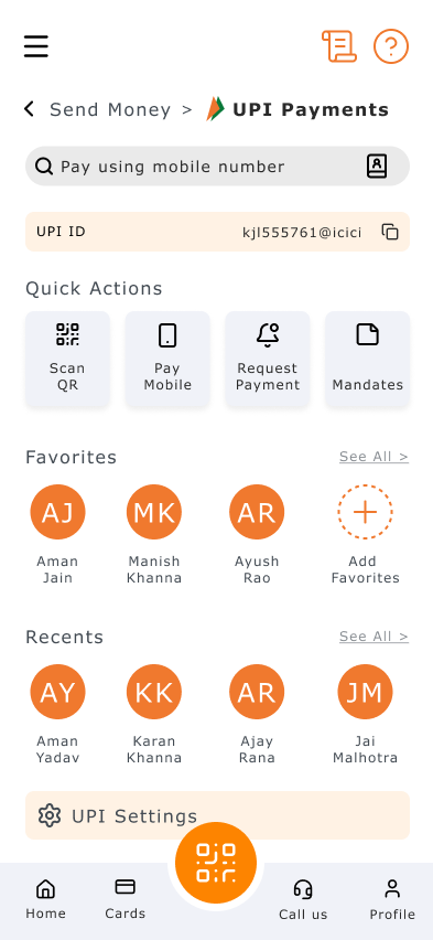 Breadcrumb: Send Money > UPI Payments